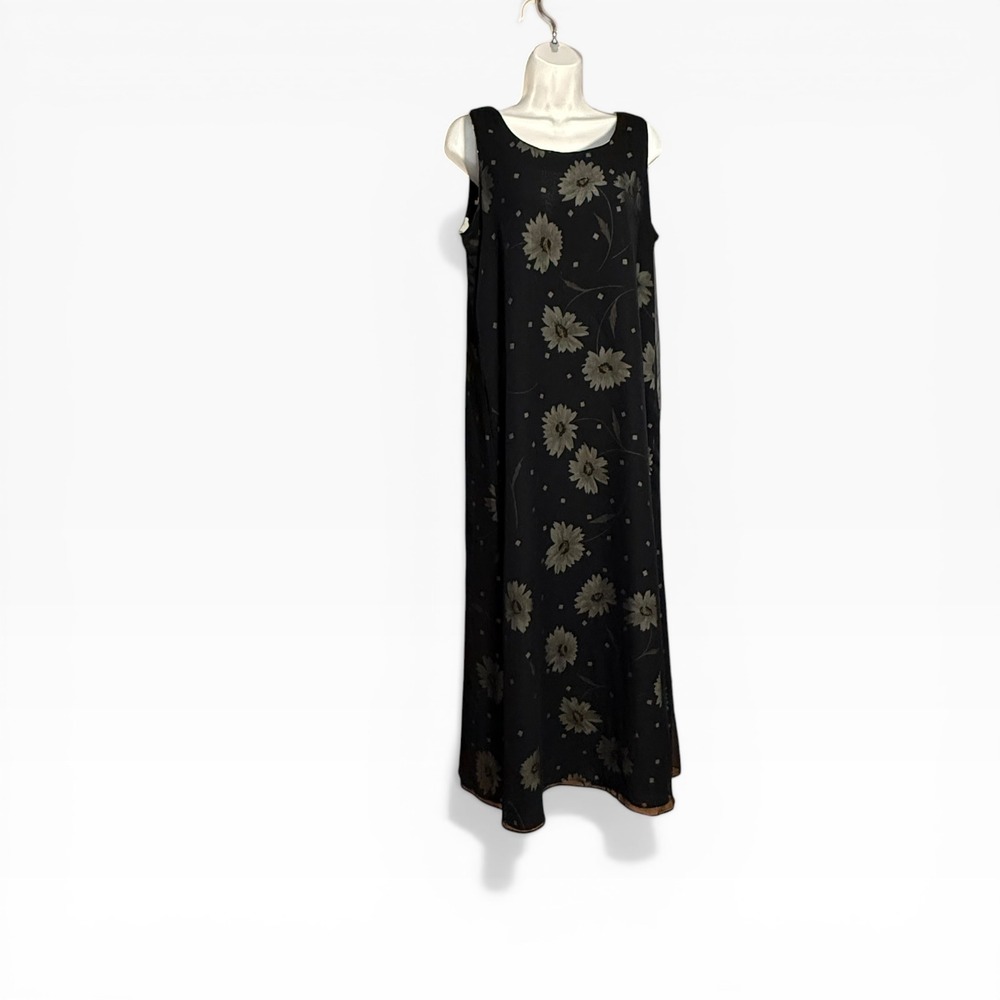 Vintage 90s Floral Maxi‎ Dress Black Sheer Grunge Cottagecore M